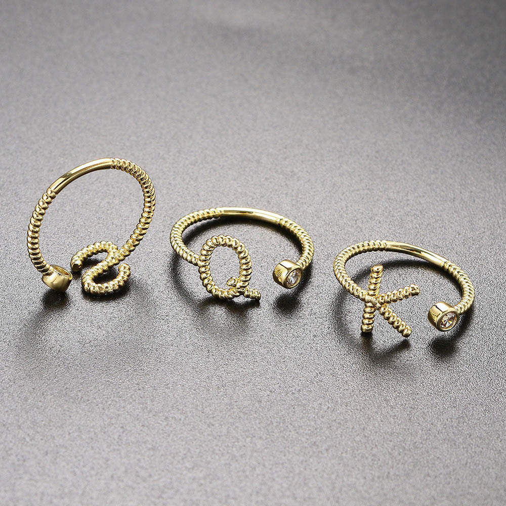 Wholesale Alphabet Diamond Brass Rings